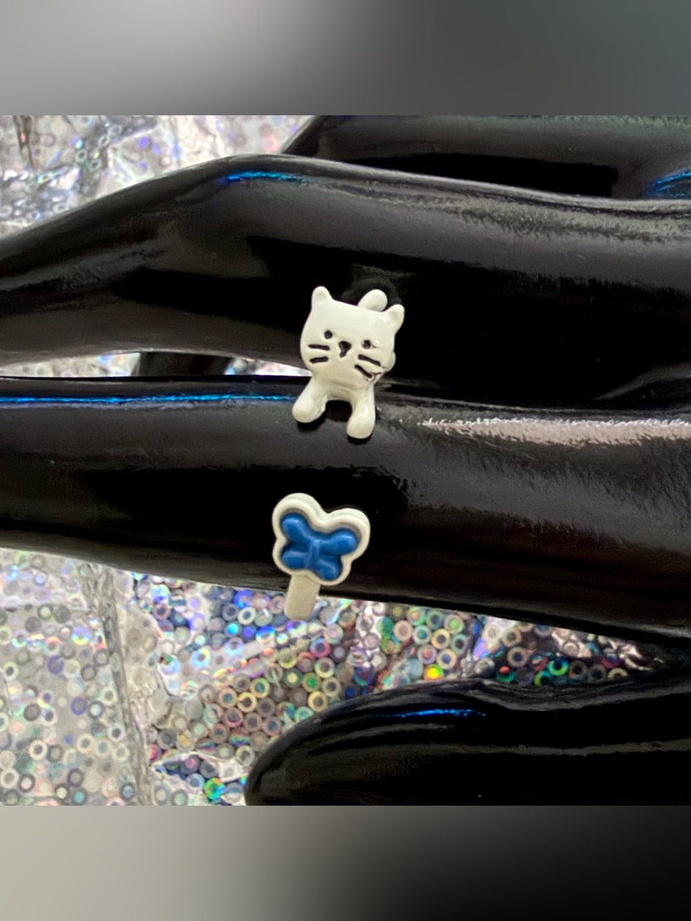 White Cat & Blue Butterfly Wrap Ring 🦋🐈‍⬛
